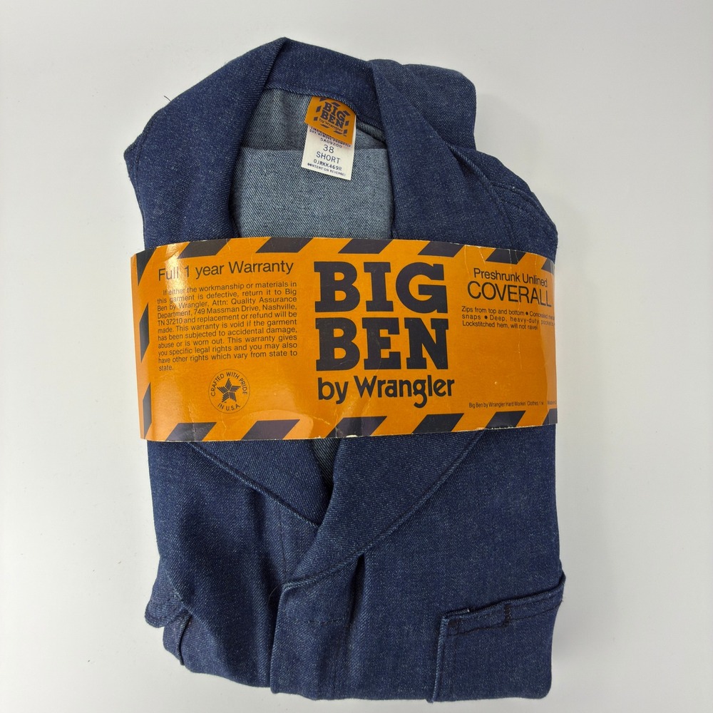 Vintage Big Ben by Wrangler Mens Denim Coverall 38 Short Blue 5A09Z00 USA Made